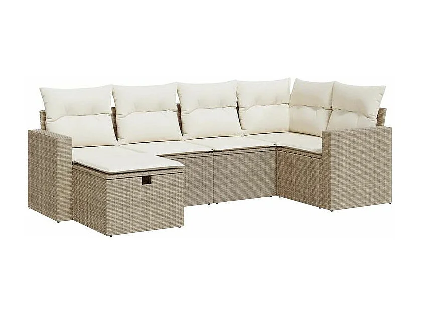 Salon de jardin avec coussins 6 pcs beige résine tressée
