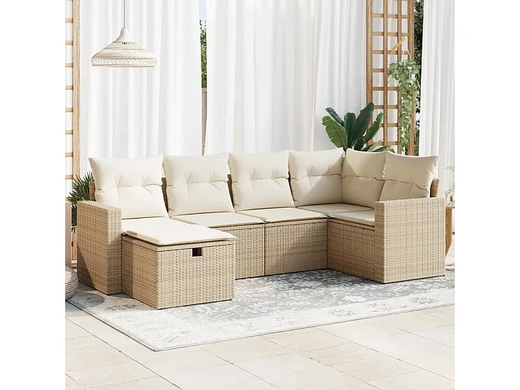 Salon de jardin avec coussins 6 pcs beige résine tressée