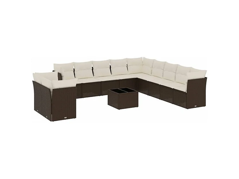 Salon de jardin avec coussins 12 pcs marron résine tressée