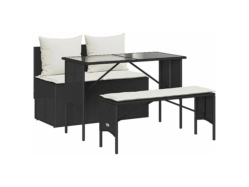 Ensemble à manger de jardin avec coussins 3 pcs Noir