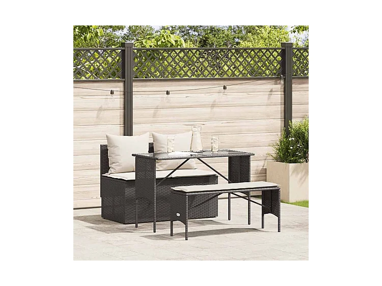 Ensemble à manger de jardin avec coussins 3 pcs Noir