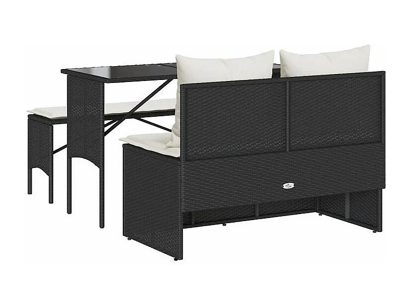 Ensemble à manger de jardin avec coussins 3 pcs Noir