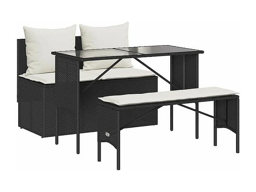 Ensemble à manger de jardin avec coussins 3 pcs Noir