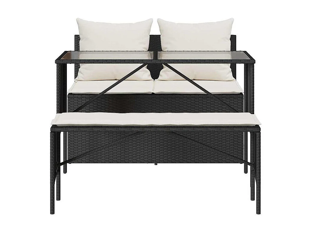 Ensemble à manger de jardin avec coussins 3 pcs Noir