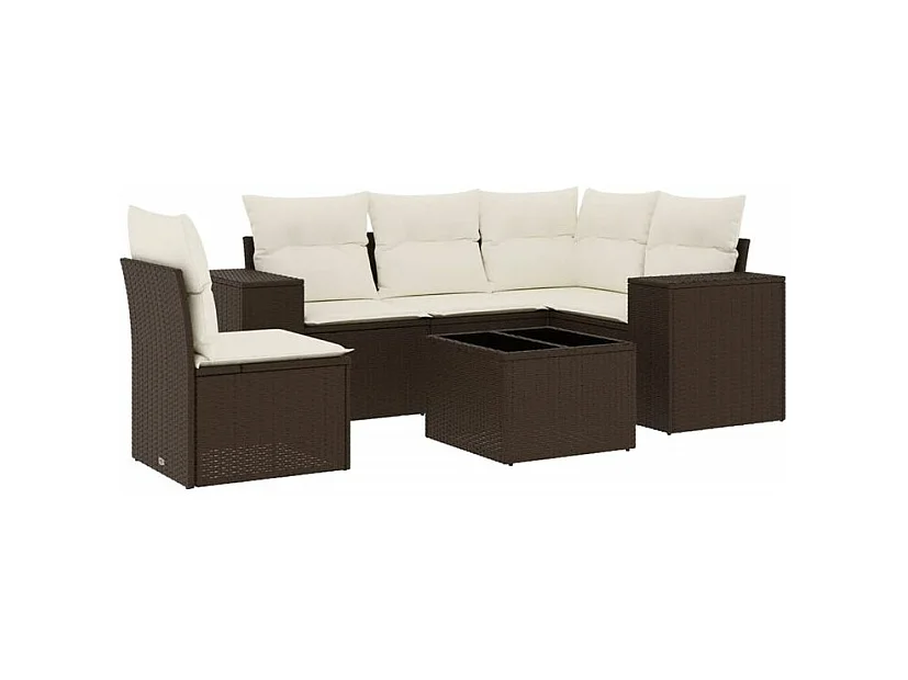 Salon de jardin avec coussins 6 pcs marron résine tressée