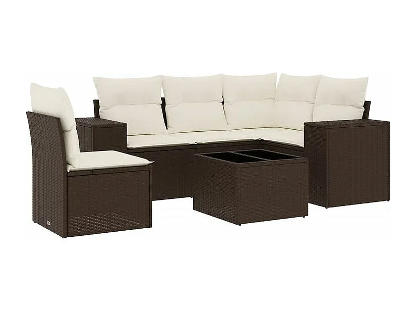 Salon de jardin avec coussins 6 pcs marron résine tressée
