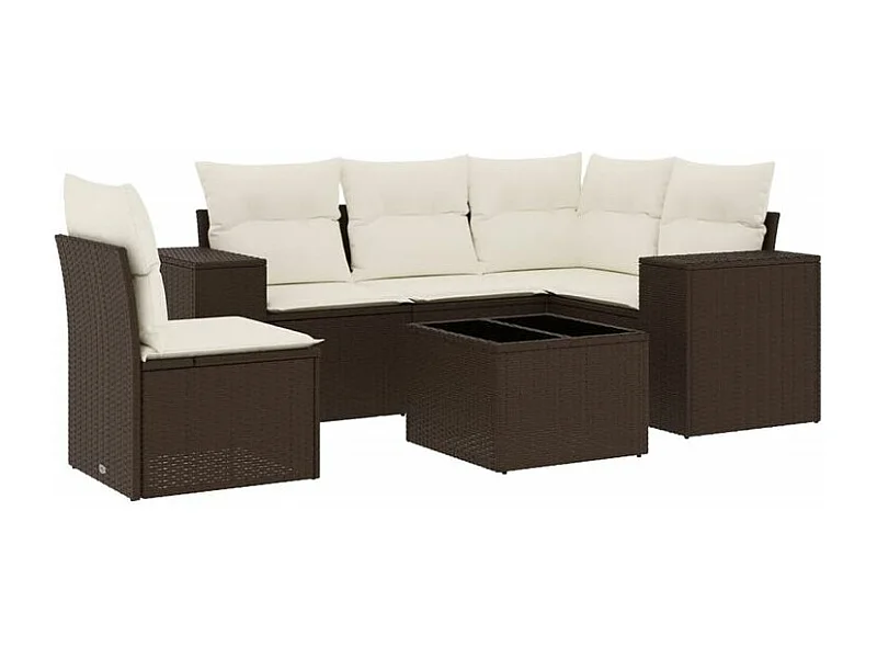Salon de jardin avec coussins 6 pcs marron résine tressée