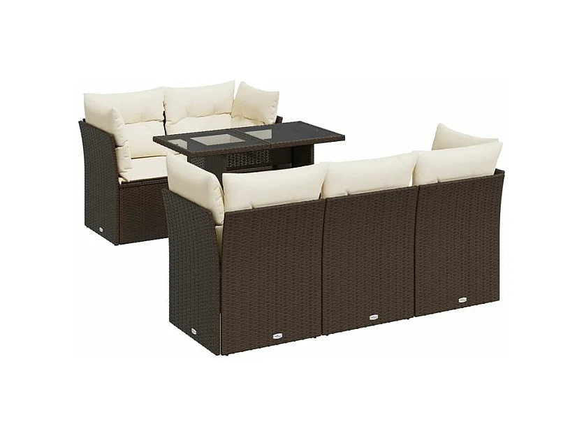 Salon de jardin avec coussins 6 pcs marron résine tressée