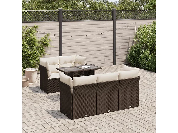 Salon de jardin avec coussins 6 pcs marron résine tressée