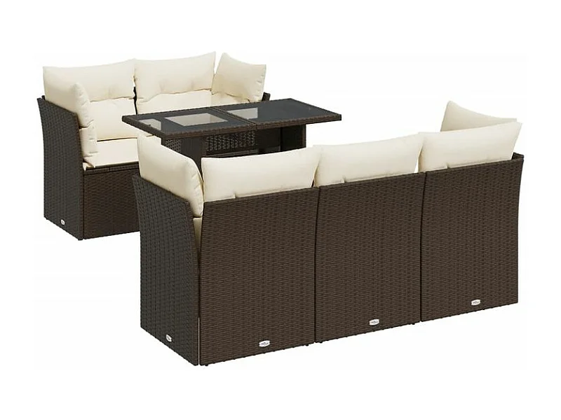 Salon de jardin avec coussins 6 pcs marron résine tressée