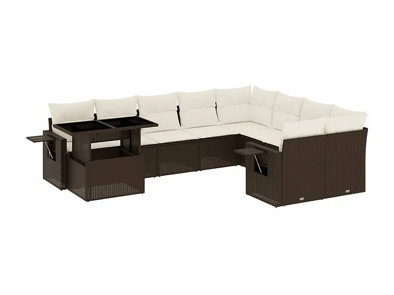 Salon de jardin 10 pcs avec coussins marron résine tressée