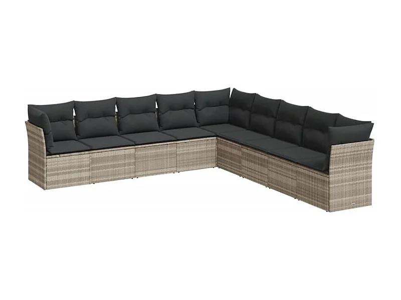 Salon de jardin 9 pcs avec coussins gris clair résine tressée