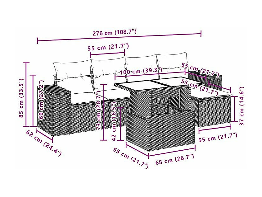 Salon de jardin avec coussins 6 pcs marron résine tressée