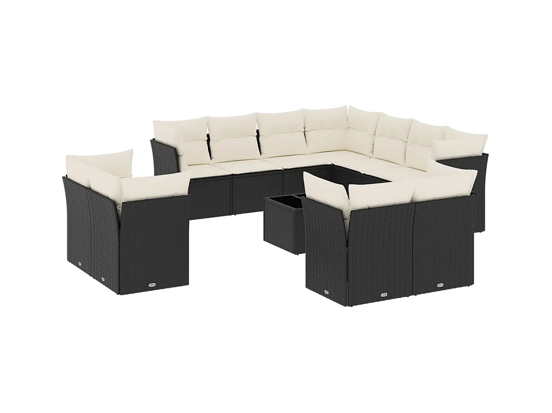 Salon de jardin 12 pcs avec coussins noir résine tressée