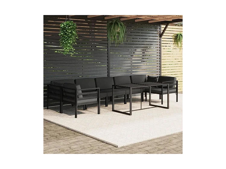 Salon de jardin 8 pcs avec coussins Aluminium Anthracite