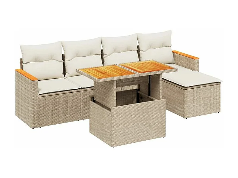Salon de jardin avec coussins 6 pcs beige résine tressée