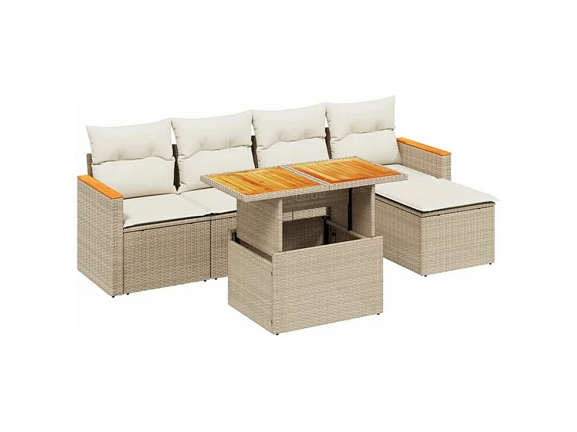 Salon de jardin avec coussins 6 pcs beige résine tressée