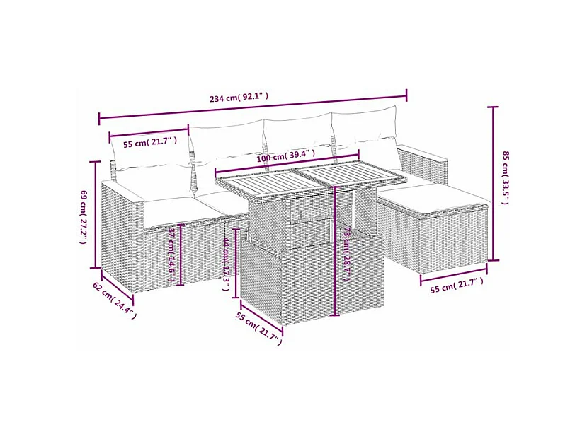 Salon de jardin avec coussins 6 pcs beige résine tressée