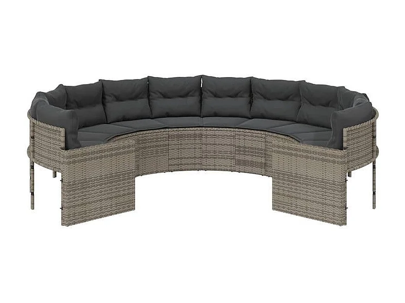 Canapé de jardin avec coussins rond gris résine tressée