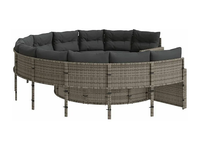 Canapé de jardin avec coussins rond gris résine tressée