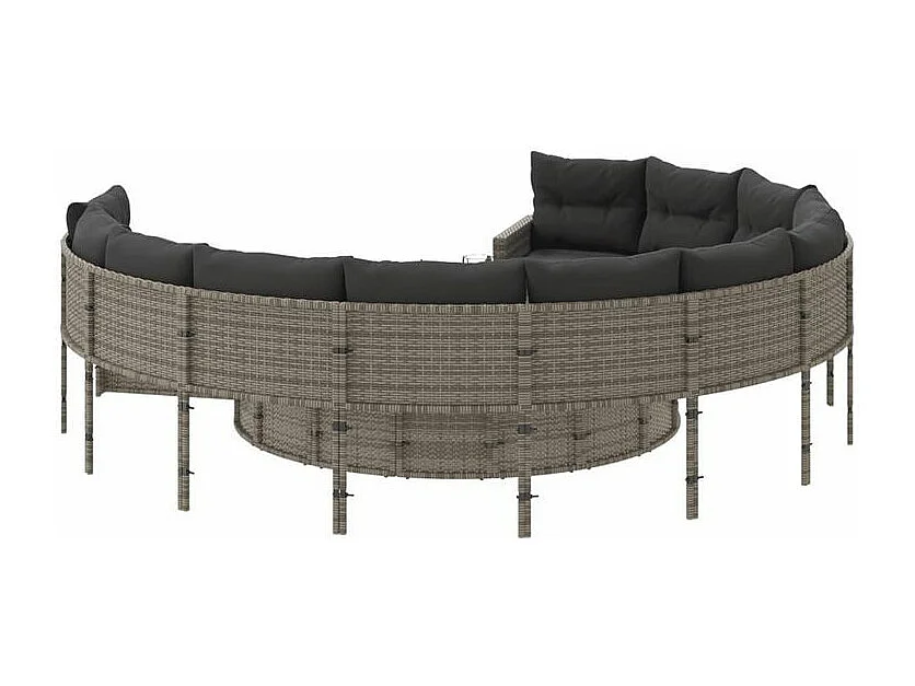 Canapé de jardin avec coussins rond gris résine tressée