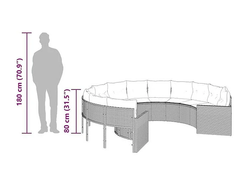 Canapé de jardin avec coussins rond gris résine tressée