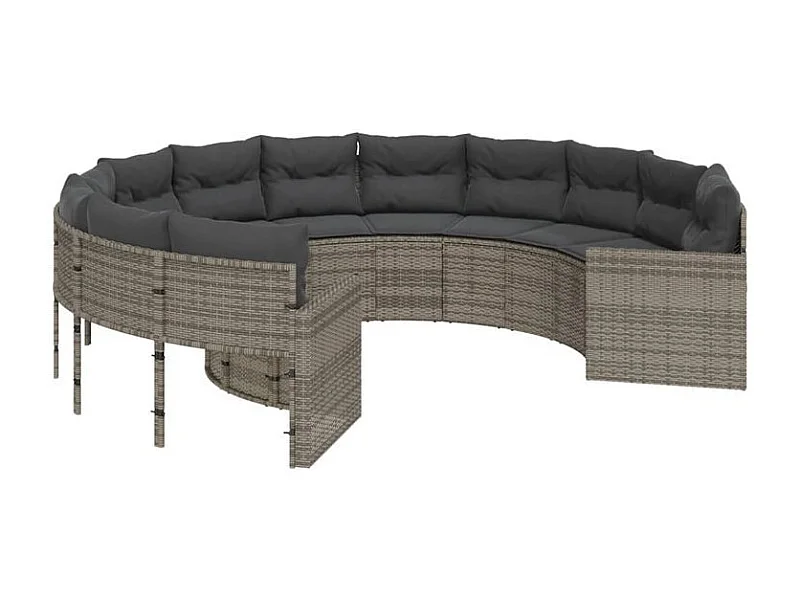 Canapé de jardin avec coussins rond gris résine tressée