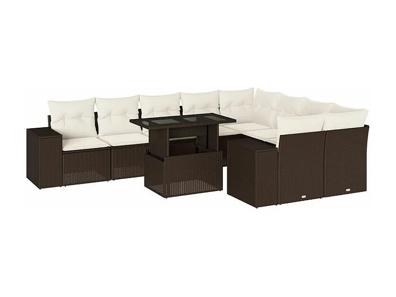 Salon de jardin 10 pcs avec coussins marron résine tressée