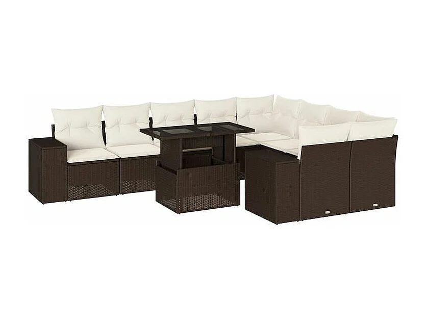 Salon de jardin 10 pcs avec coussins marron résine tressée