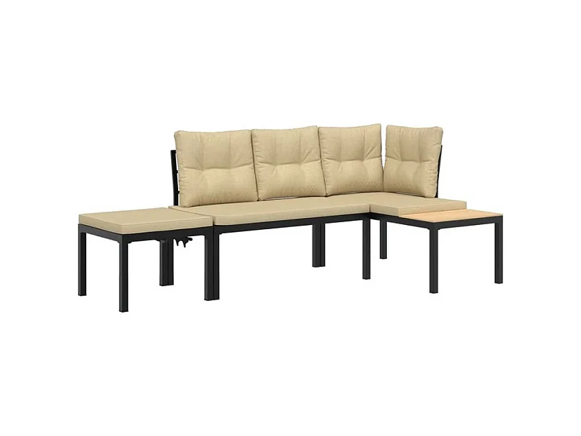 Ensemble de banc de jardin avec coussins 3 pcs noir