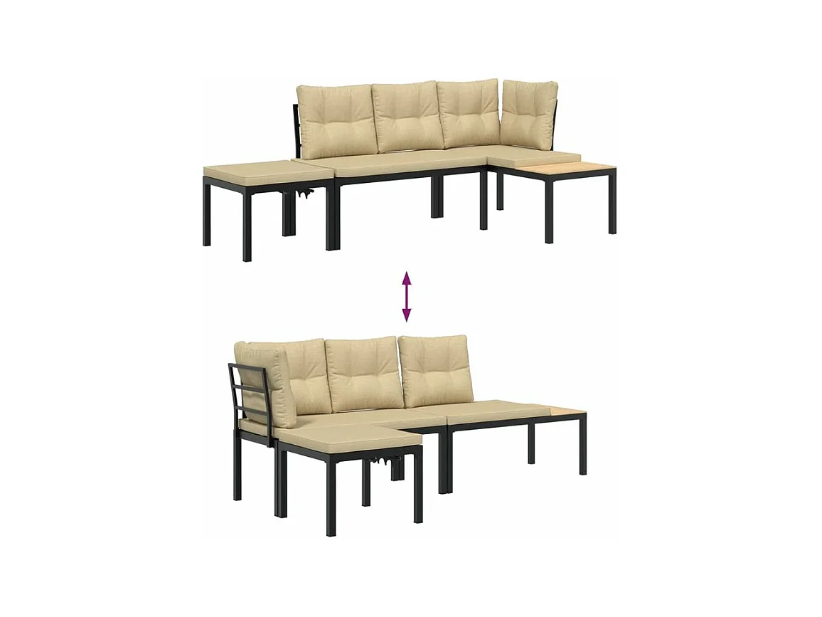 Ensemble de banc de jardin avec coussins 3 pcs noir