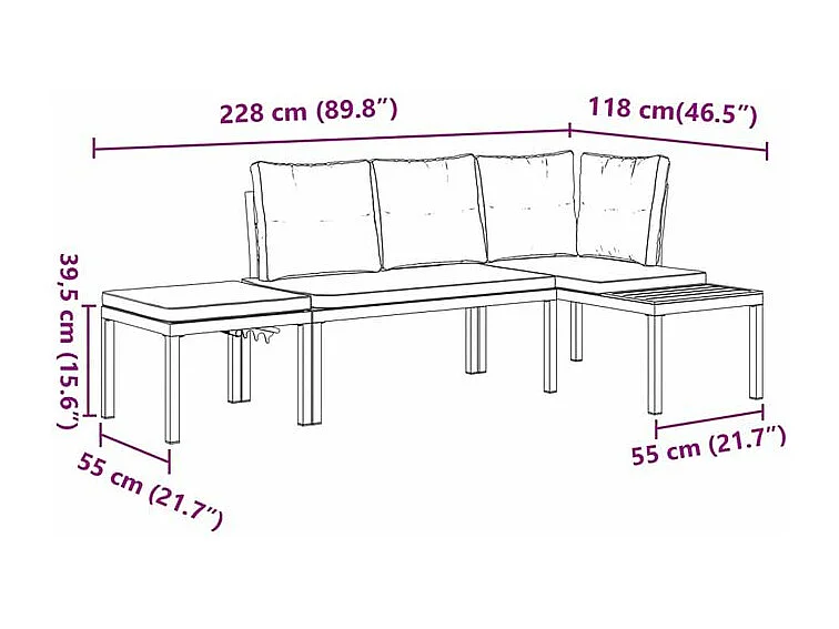 Ensemble de banc de jardin avec coussins 3 pcs noir