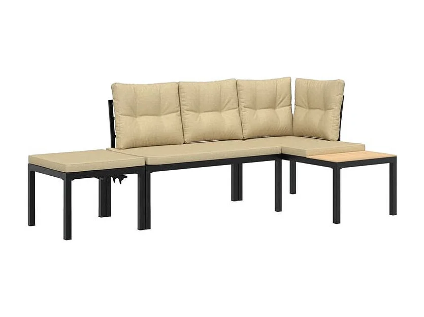Ensemble de banc de jardin avec coussins 3 pcs noir