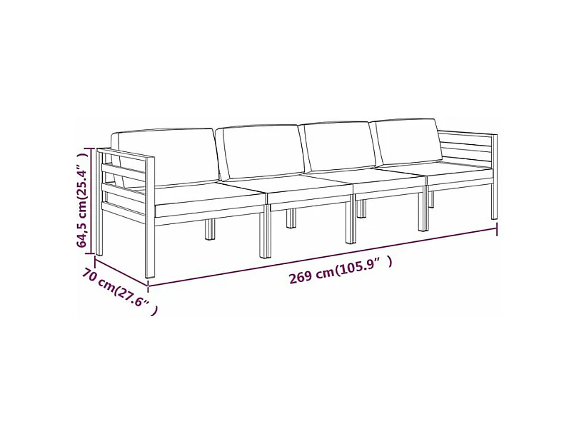 Salon de jardin 4 pcs avec coussins Aluminium Anthracite