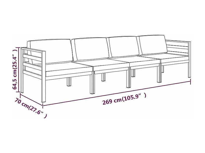 Salon de jardin 4 pcs avec coussins Aluminium Anthracite