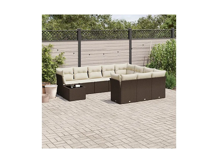 Salon de jardin et coussins 11 pcs marron résine tressée