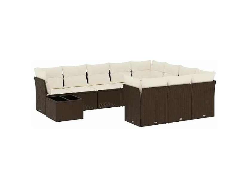 Salon de jardin et coussins 11 pcs marron résine tressée