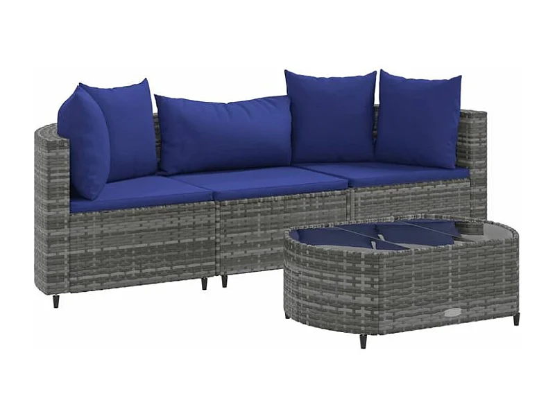 Salon de jardin 4 pcs avec coussins gris résine tressée