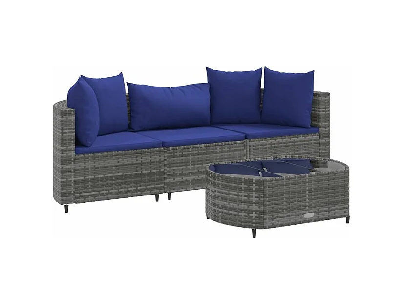 Salon de jardin 4 pcs avec coussins gris résine tressée