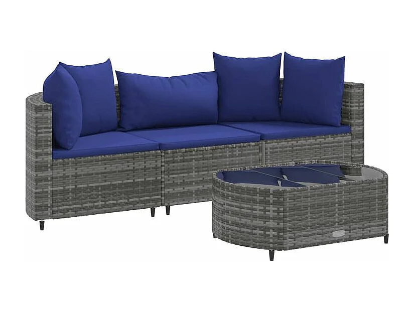 Salon de jardin 4 pcs avec coussins gris résine tressée