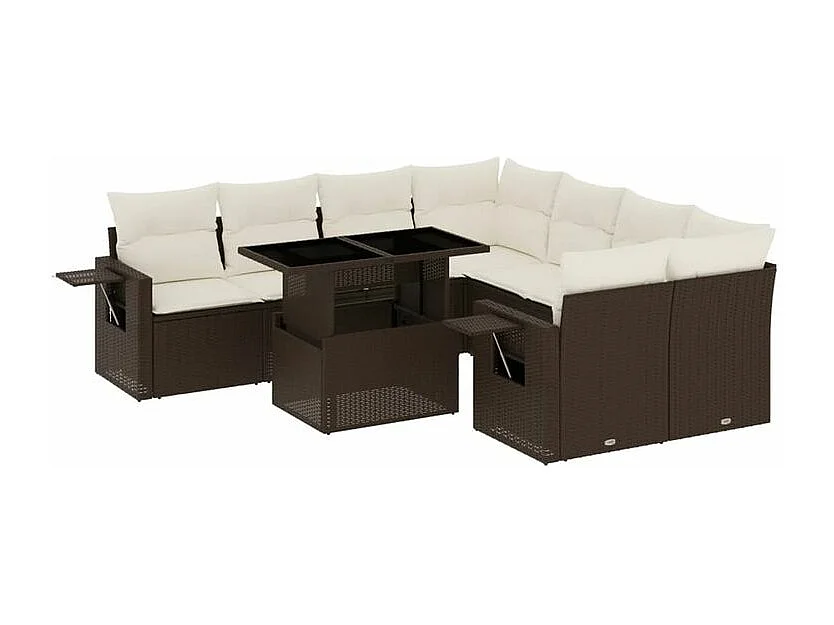 Salon de jardin avec coussins 9 pcs marron résine tressée
