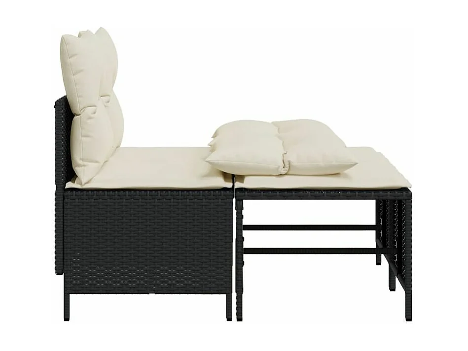 Salon de jardin 4 pcs avec coussins noir résine tressée