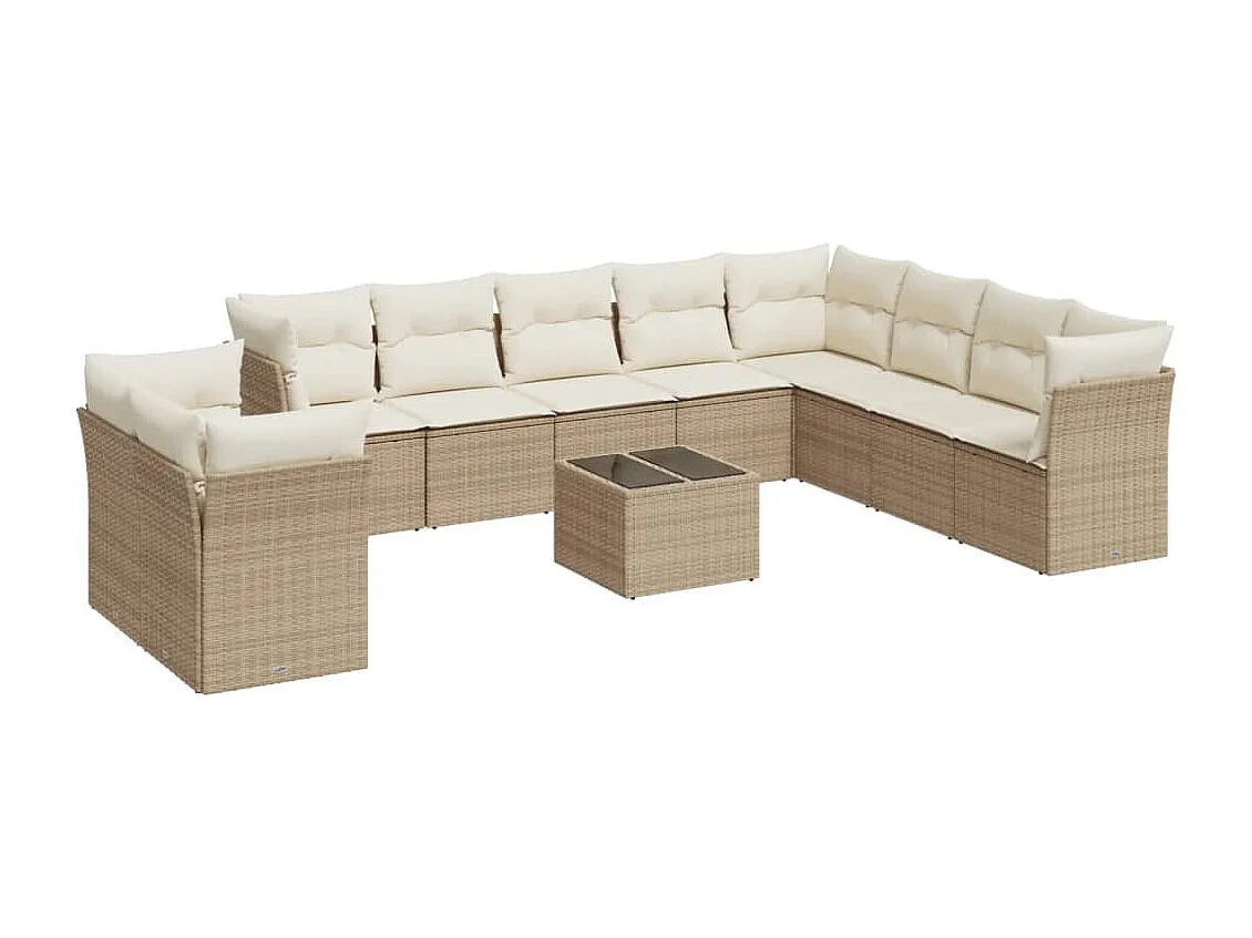 Salon de jardin 11 pcs avec coussins beige résine tressée