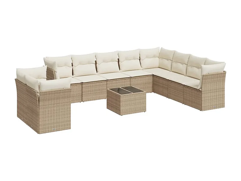 Salon de jardin 11 pcs avec coussins beige résine tressée