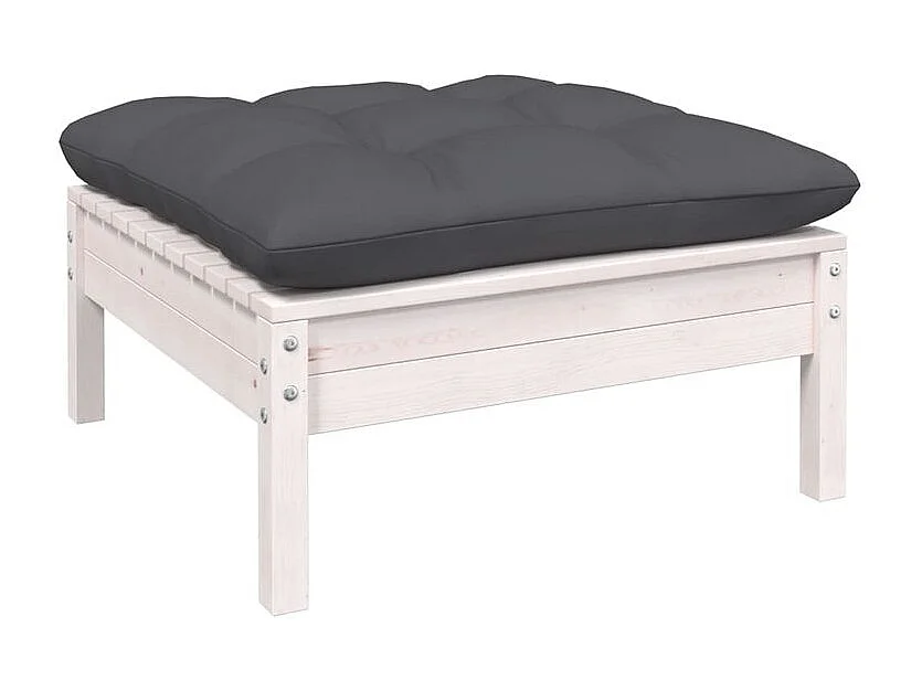 Salon de jardin 8 pcs avec coussins blanc bois de pin solide