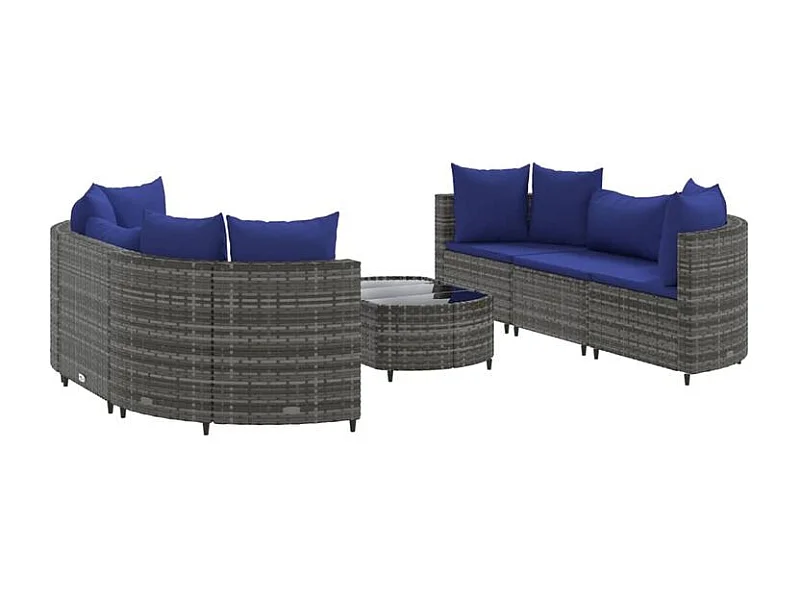 Salon de jardin avec coussins 7 pcs gris résine tressée