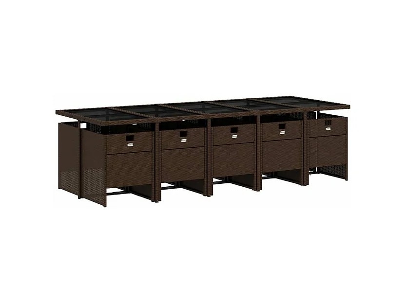 Ensemble à manger de jardin et coussins 11 pcs marron rotin