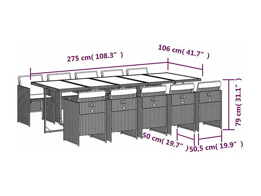 Ensemble à manger de jardin et coussins 11 pcs marron rotin