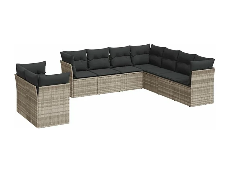 Salon de jardin 9 pcs avec coussins gris clair résine tressée