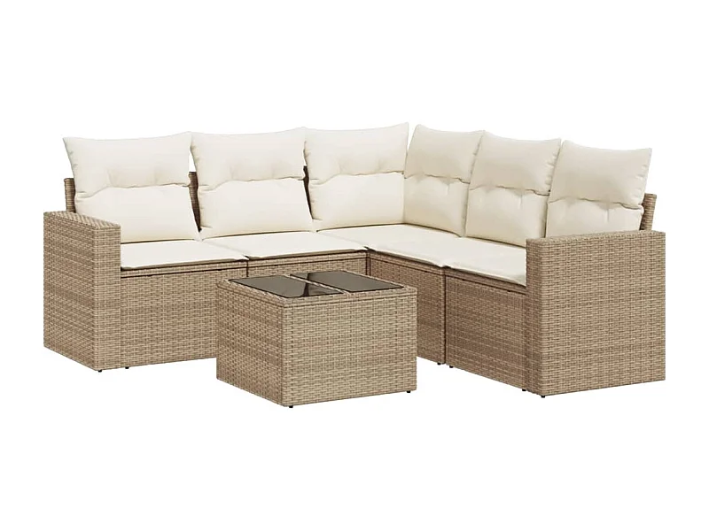 Salon de jardin avec coussins 6 pcs beige résine tressée